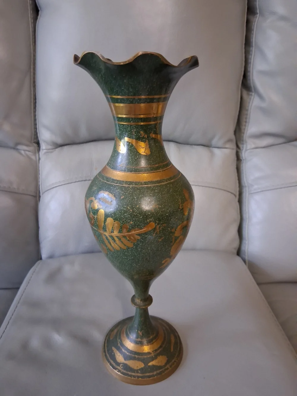 Vintage Brass & Enamel Etched Vase
